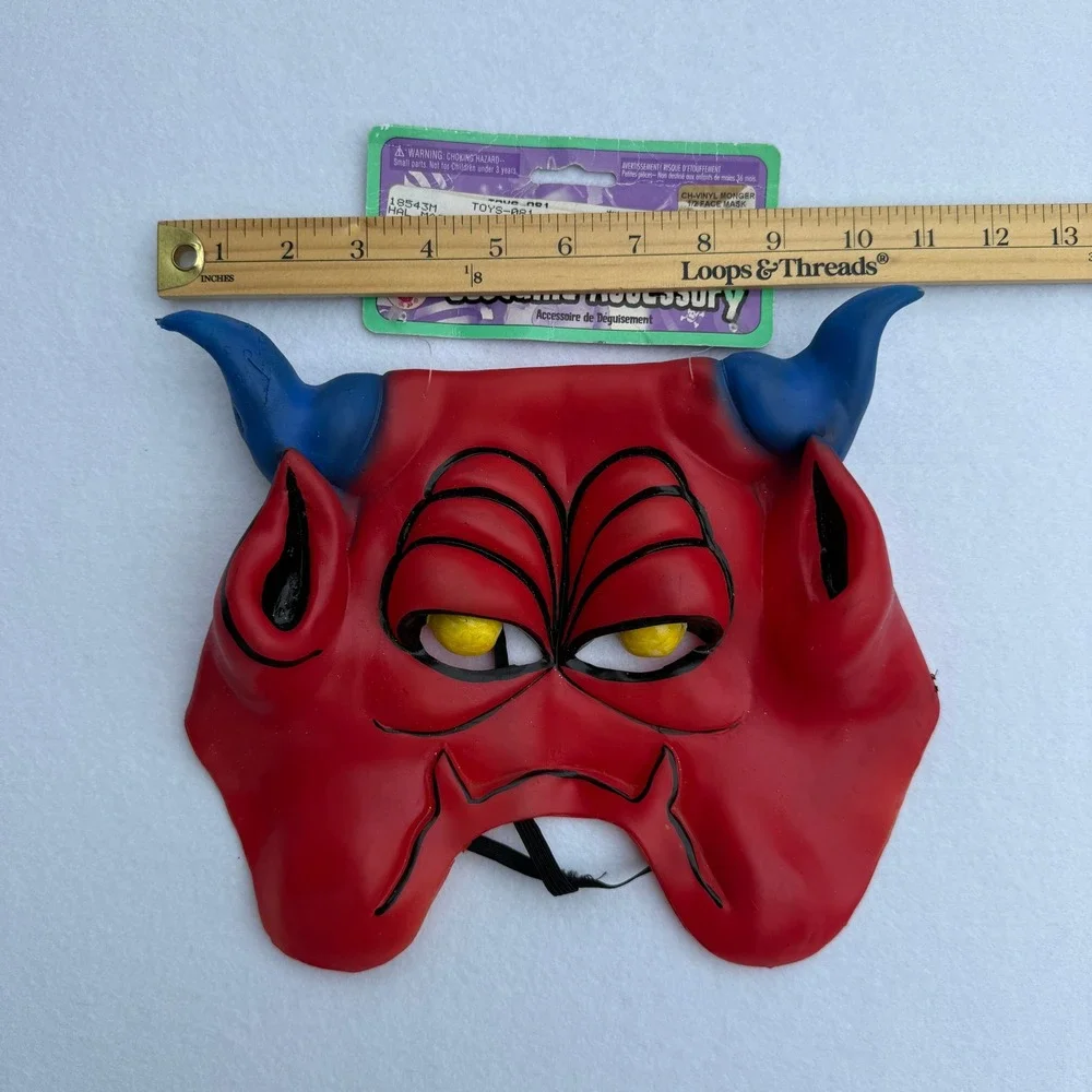 1994 Rubie's Monger Devil Demon Vinyl Half Face Mask NOS Vintage Halloween HTF